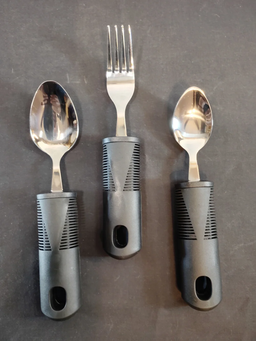 Adaptive Utensil 3pc Black Grip Handle Flatware Set - Fork, Soup & Tea Spoons